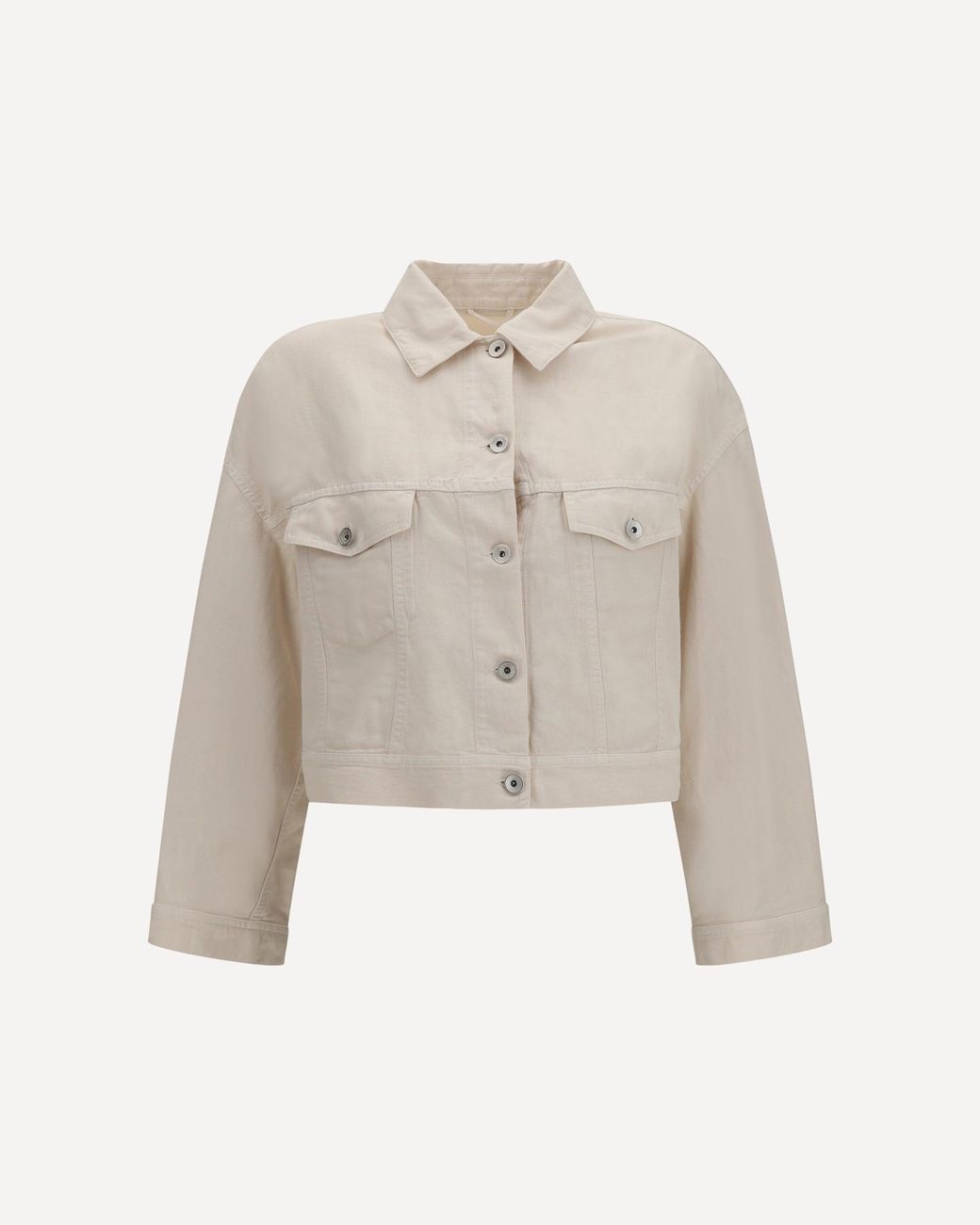 Brunello Cucinelli White Cotton And Linen Jacket With Monili