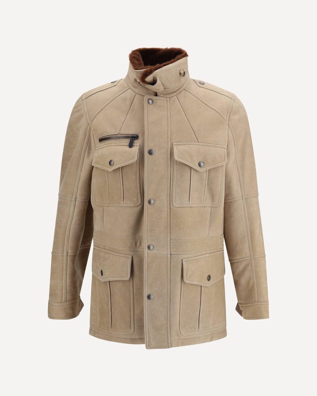 Brunello Cucinelli Natural Waxed Shearling Safari Jacket for men