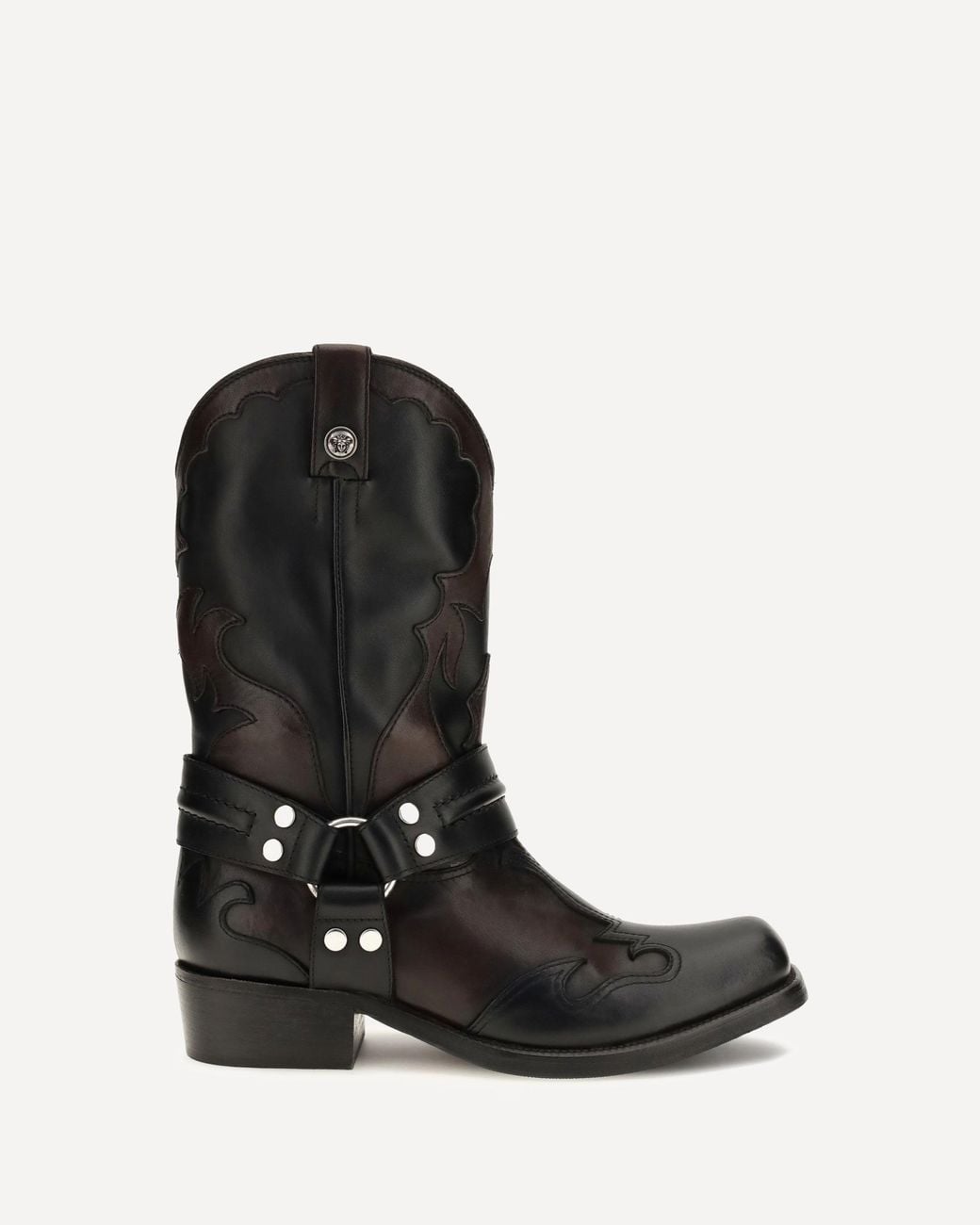 Versace Black Sylvester Leather Cowboy Boots