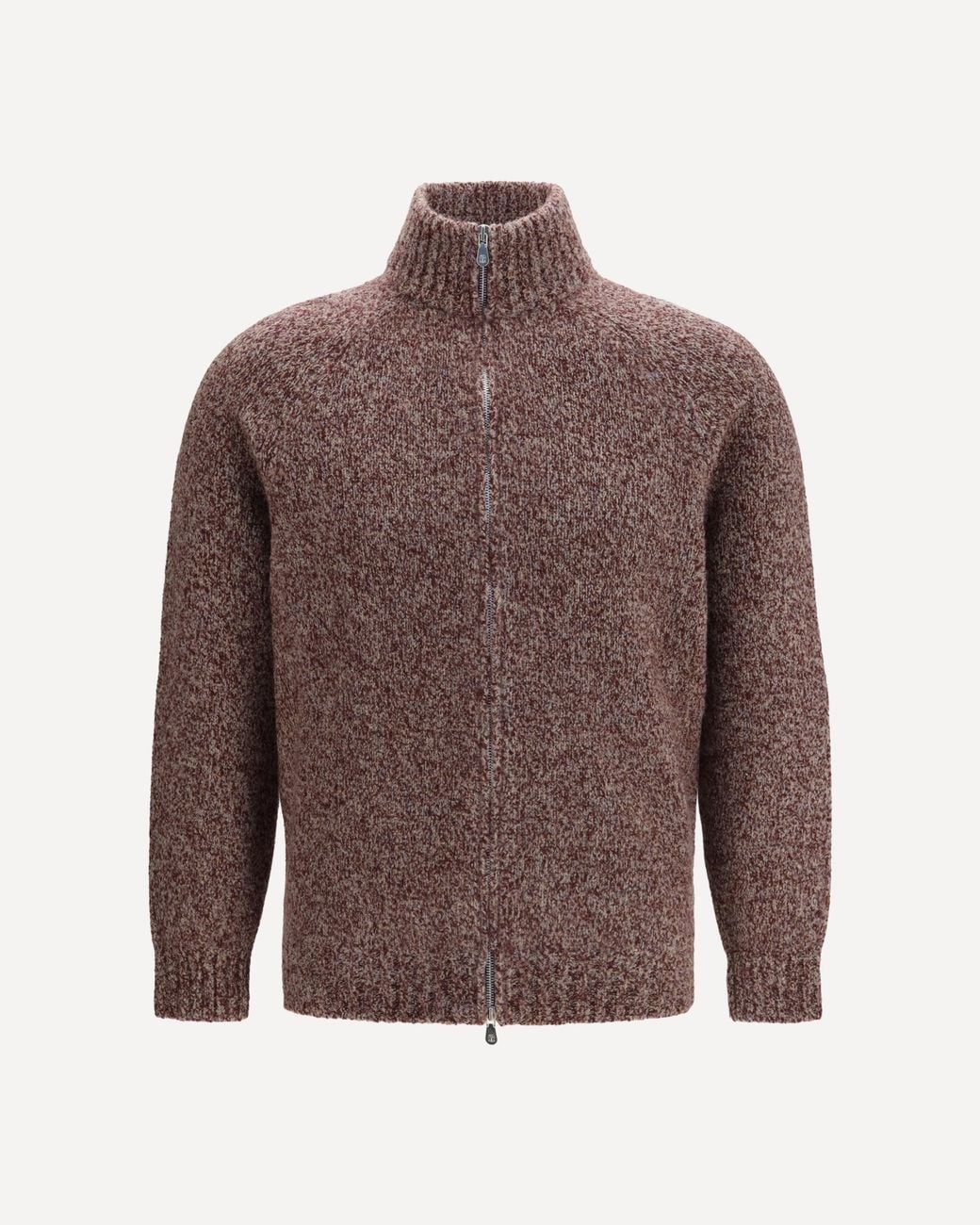 Brunello Cucinelli Brown Mélange Virgin Wool, Silk And Cashmere Zip Cardigan for men