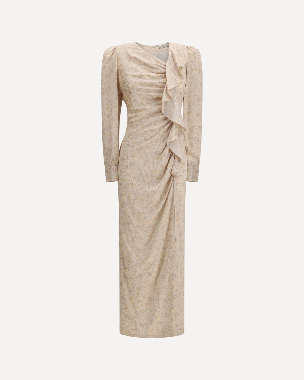 Alessandra Rich Natural Jacquard Draped Dress With Flounces