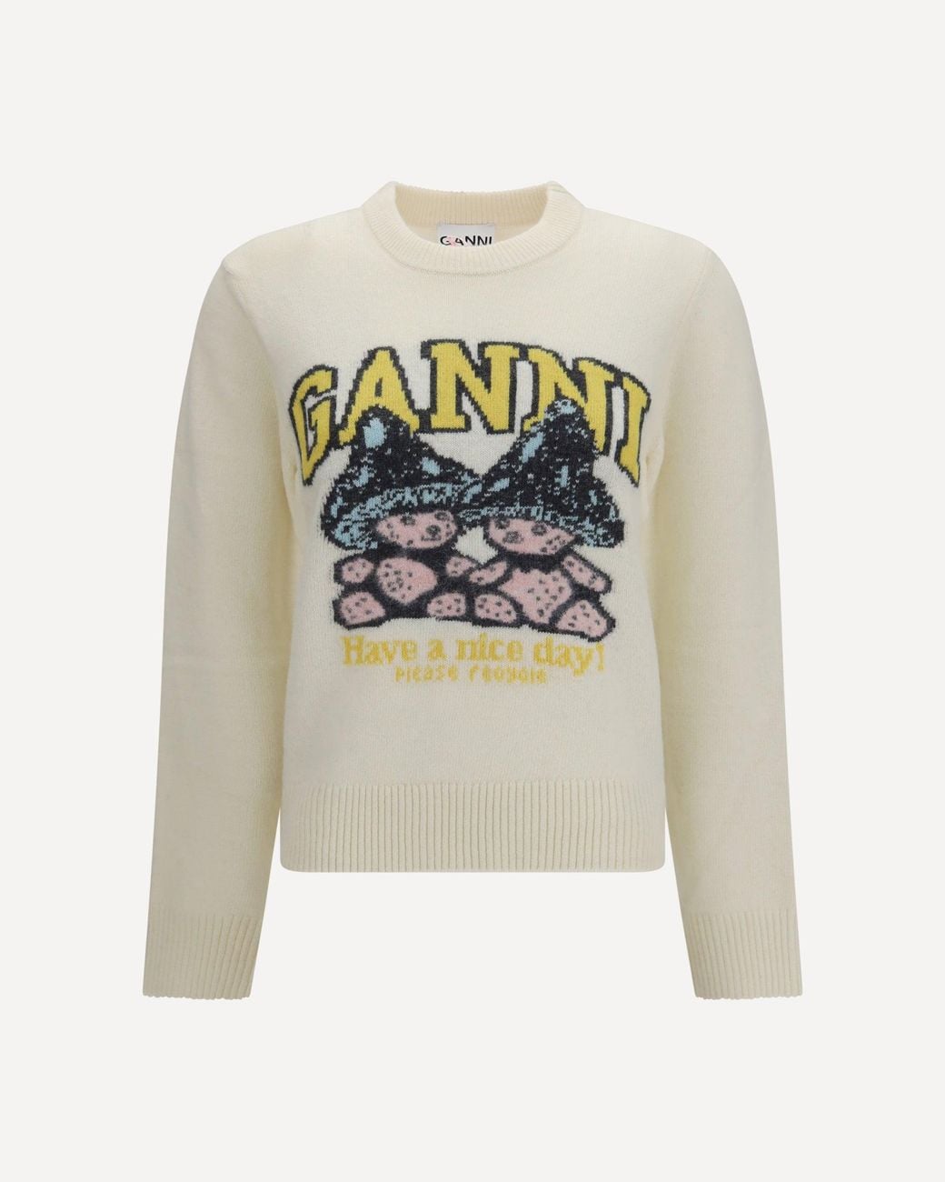 Ganni White Mushroom Teddy Wool-Blend Sweater