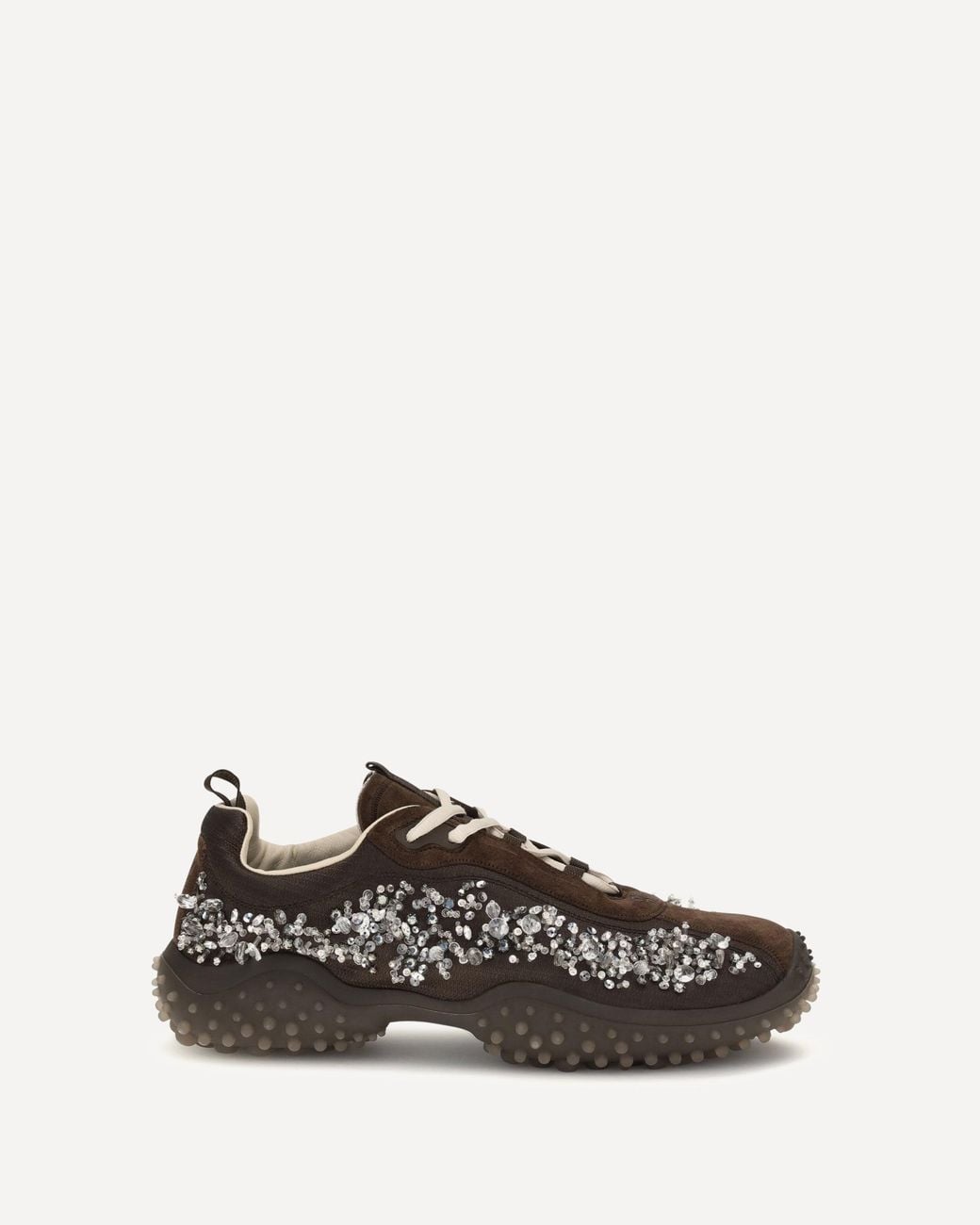 Miu Miu White Suede And Technical Fabric Sneakers With Crystals