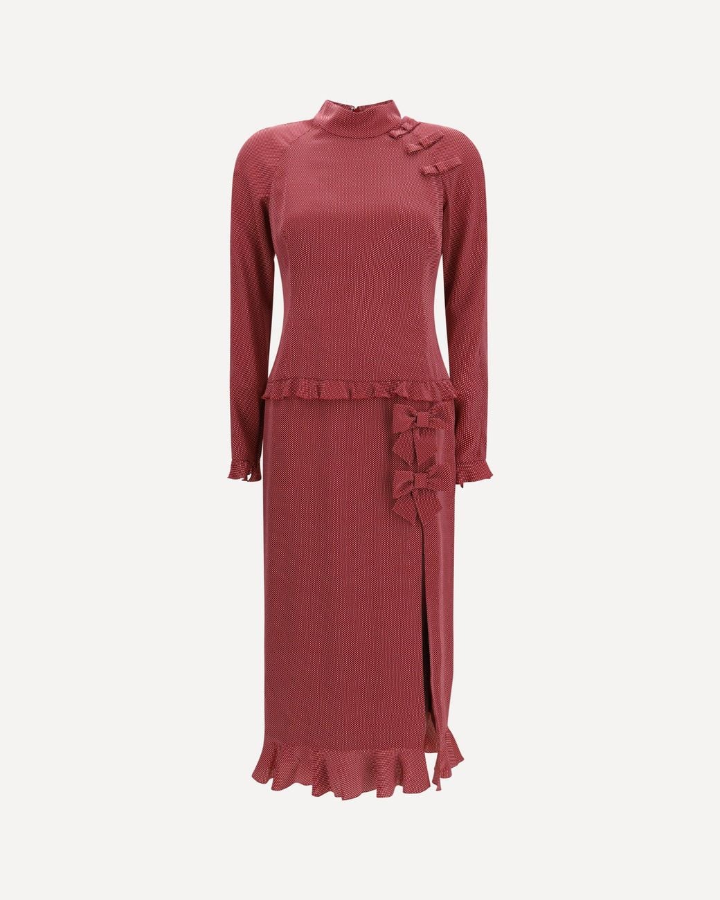 Alessandra Rich Red Silk Polka-Dot Midi Dress With Appliqué Bows