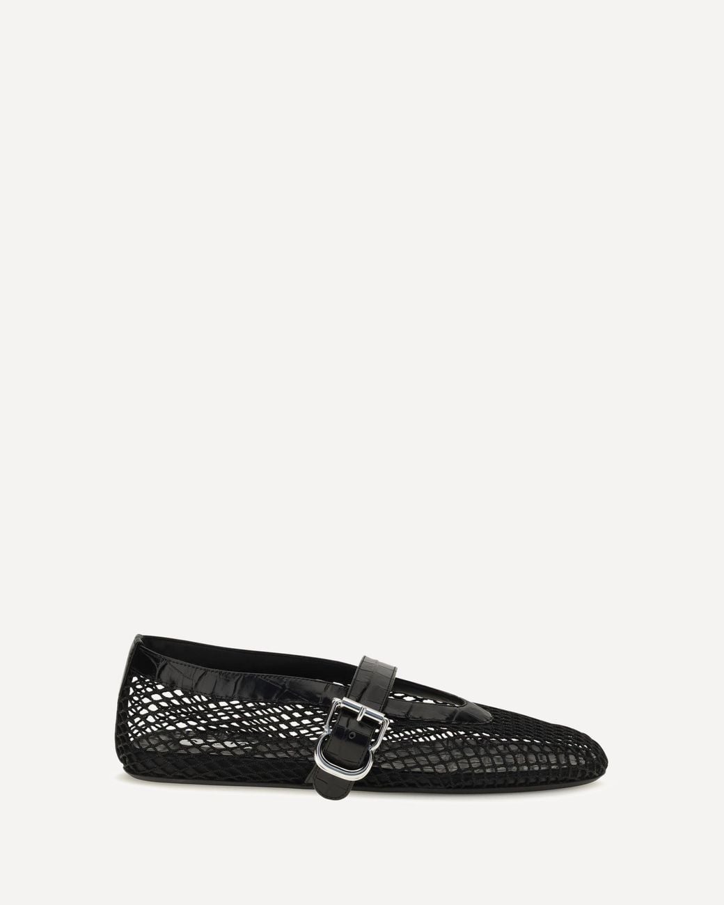 Alaïa Black Alaïa Mesh And Crocodile-Print Leather Ballerinas Noir