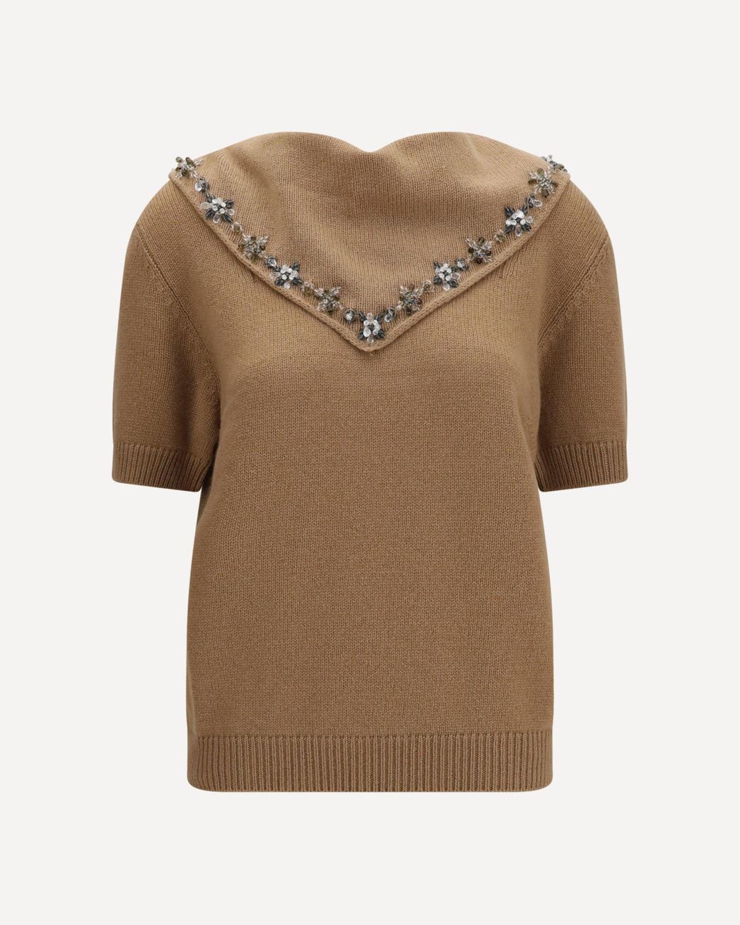 Prada Natural Cashmere Sweater With Jewel Scarf