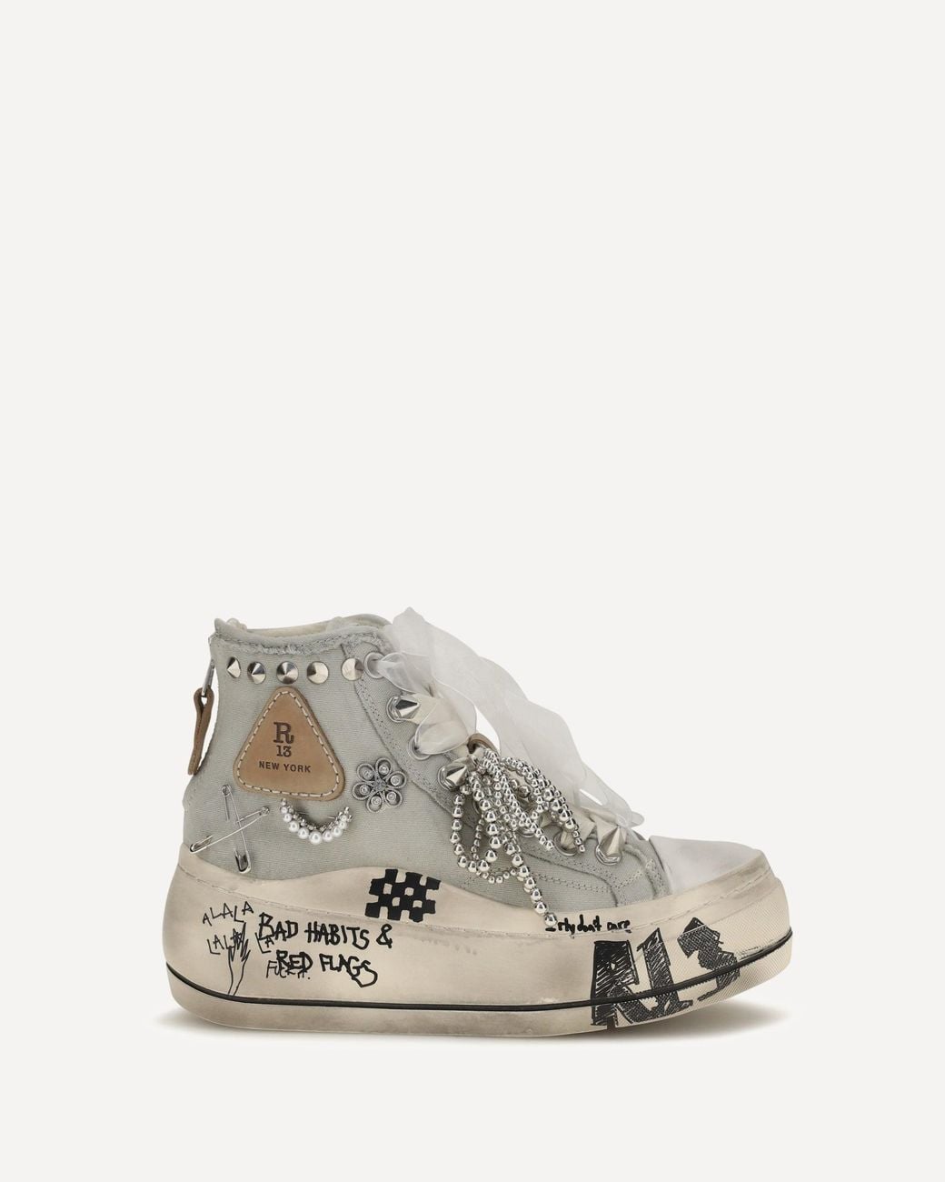 R13 Multicolor White Cotton High Top Sneakers