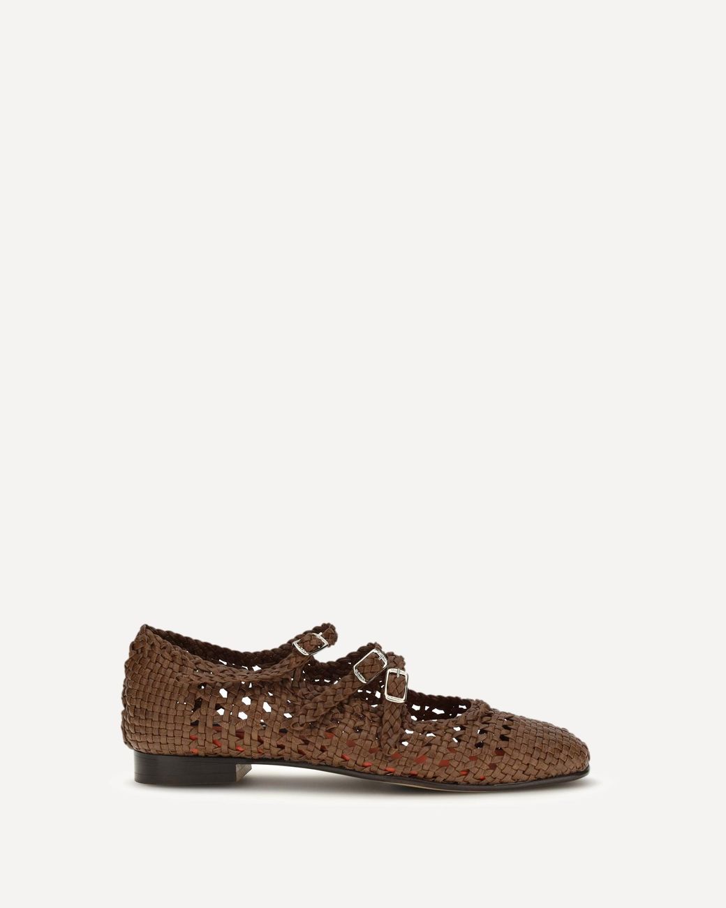CAREL PARIS Brown Woven Leathe Mary Jane Ballerinas