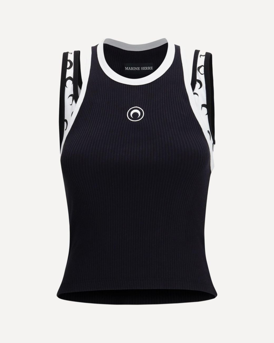 MARINE SERRE Black Layered Cotton Jersey Tank Top