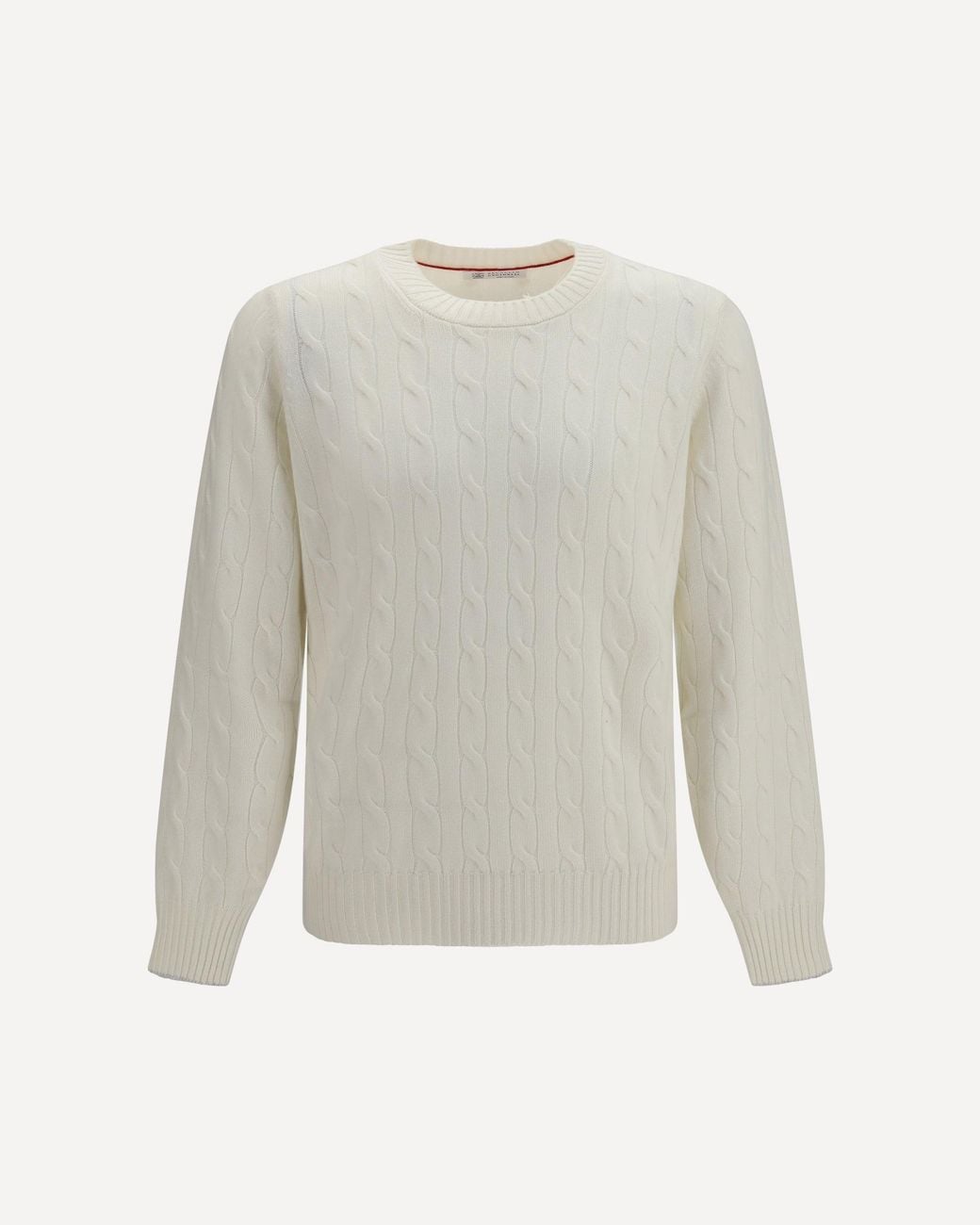 Brunello Cucinelli White Cable-Knit Cashmere Sweater for men