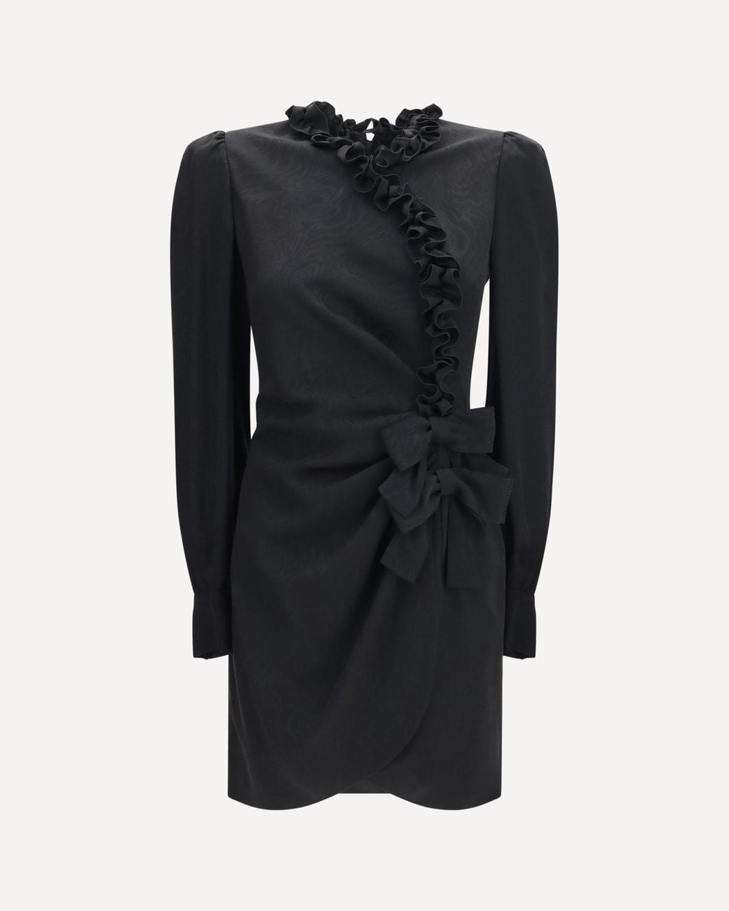 Alessandra Rich Black Silk Jacquard Mini Dress With Ruffles