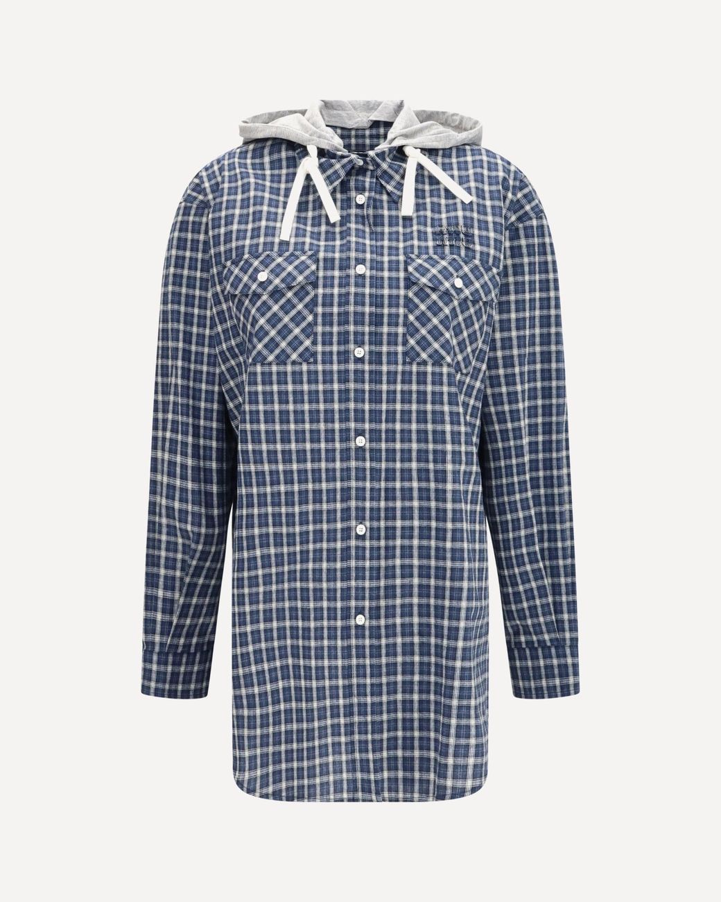 Miu Miu Blue Checked Hooded Shirt