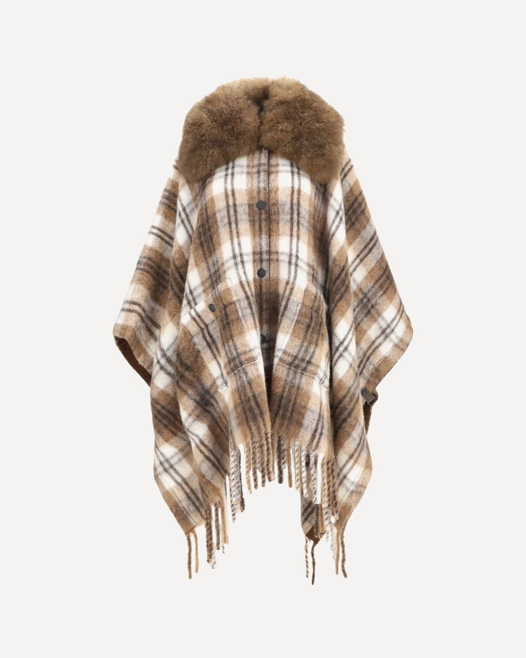 Moncler Natural Wool-Blend Cape With Shearling Collar