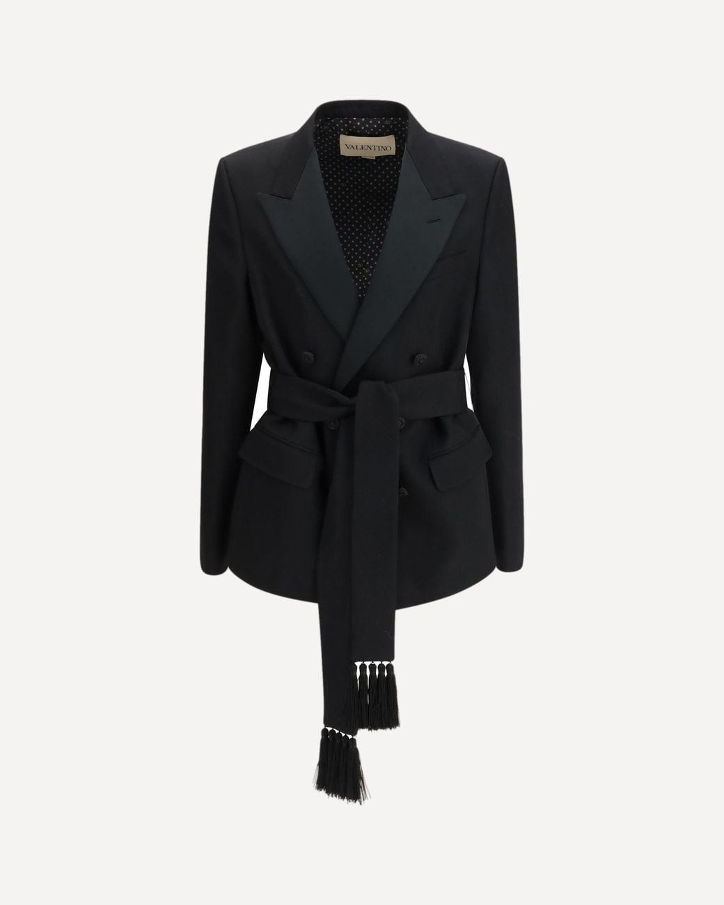 Valentino Black Double-Breasted Virgin Wool Blazer With Belt for men