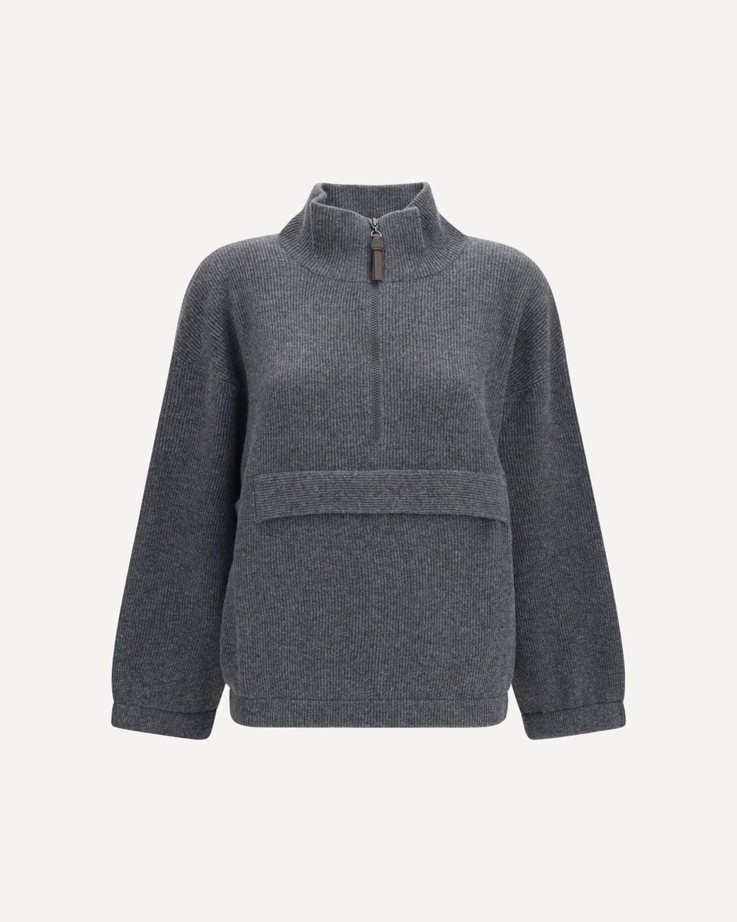 Brunello Cucinelli Gray Cashmere Half-Zip Sweater