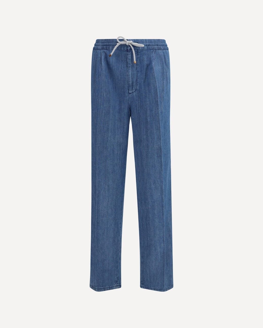 Brunello Cucinelli Blue Lightweight Denim Pants With Drawstring And Double Pleats for men