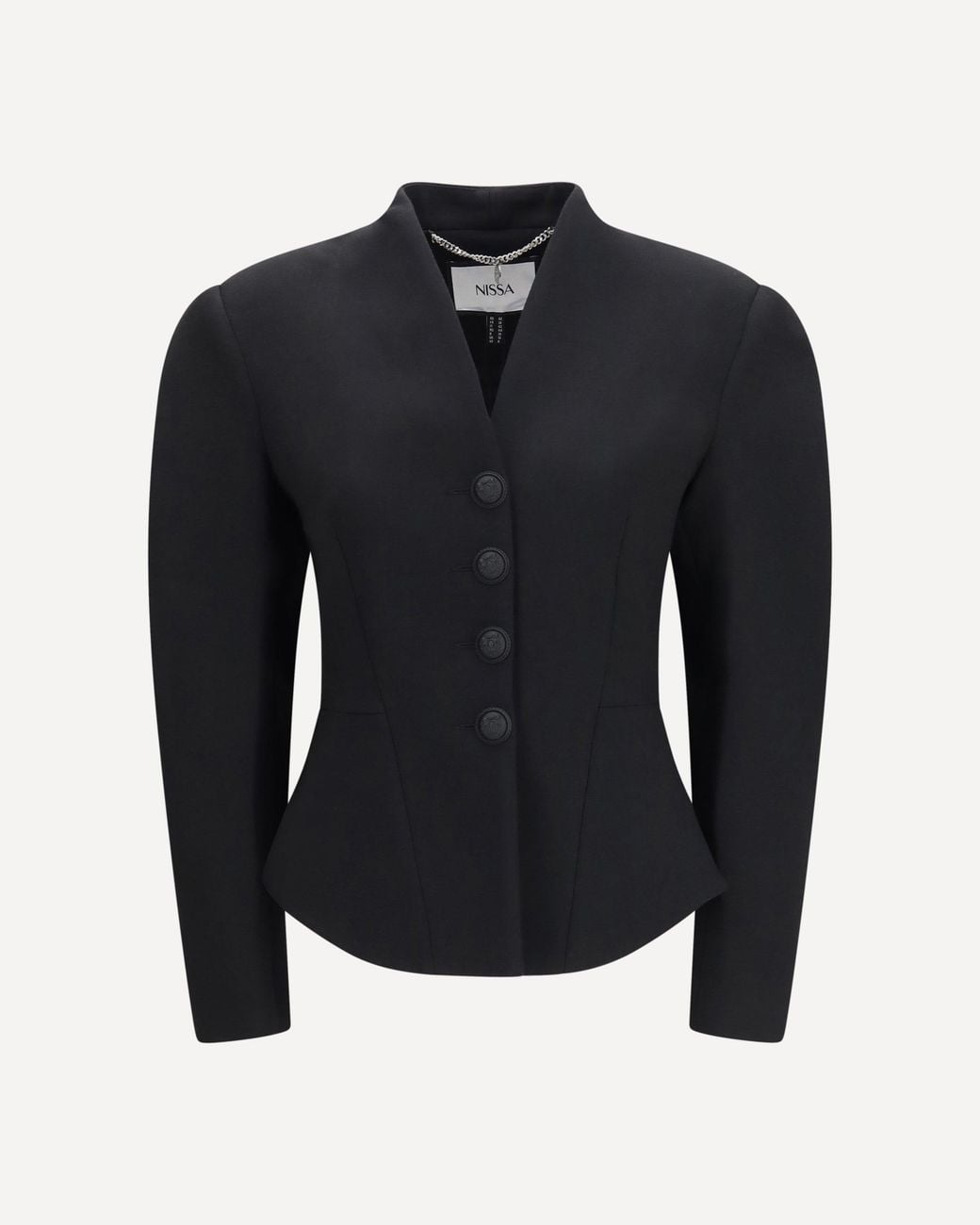 Nissa Blue Tailored Wool-Blend V-Neck Jacket