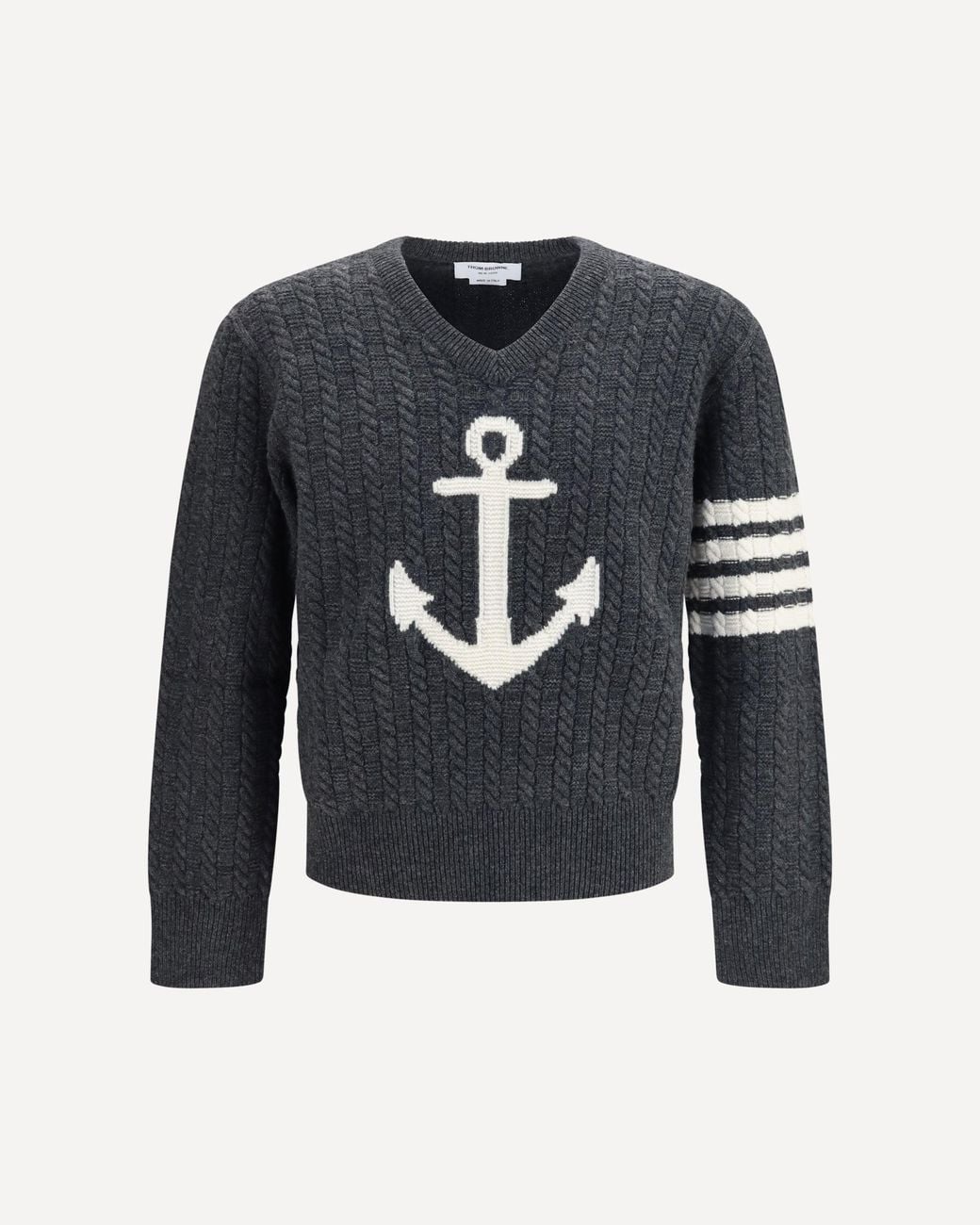 Thom Browne Blue Bar Merino Wool Sweater With Anchor Motif for men