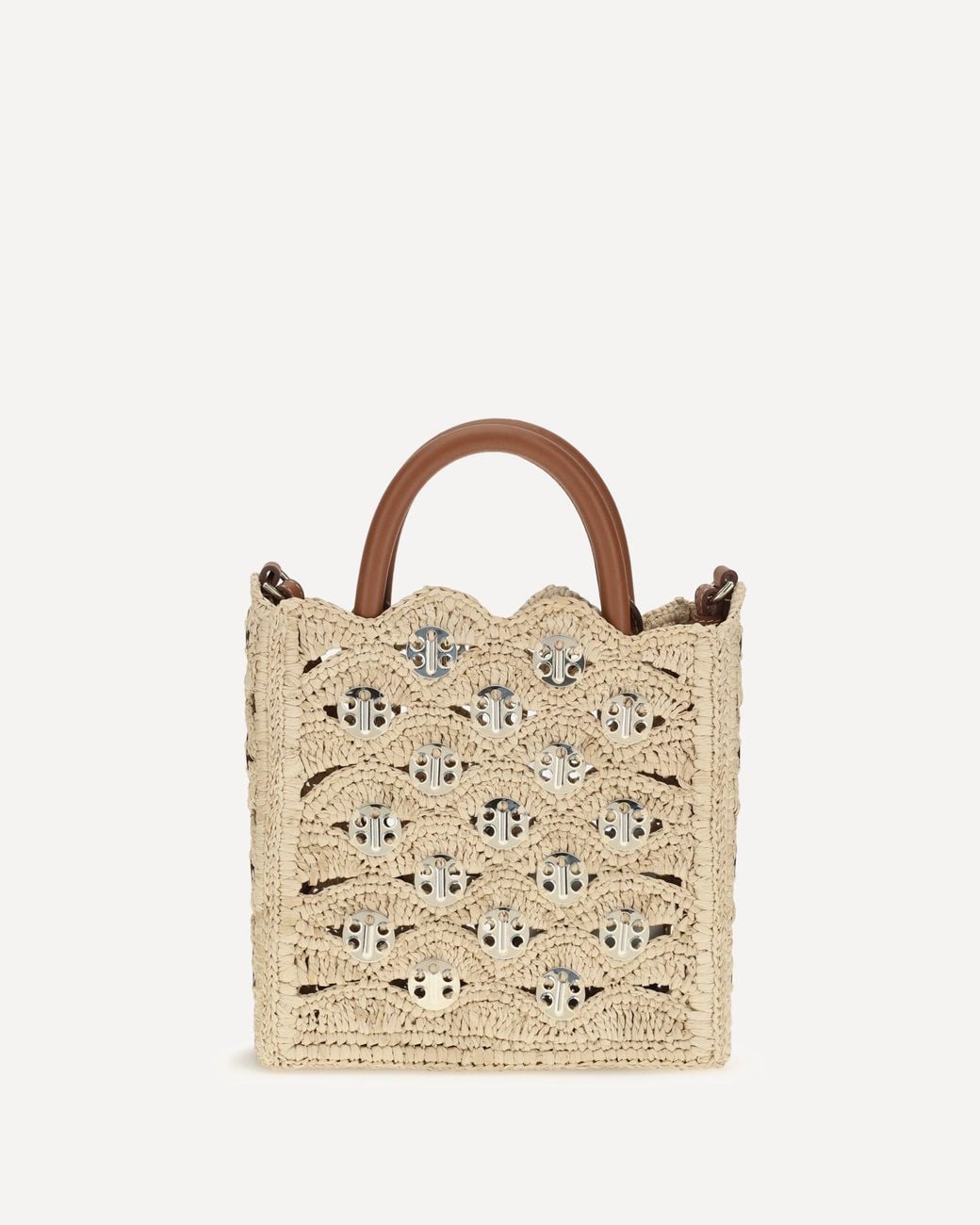 Rabanne Metallic 1969 Disc Raffia Top-Handle Bag