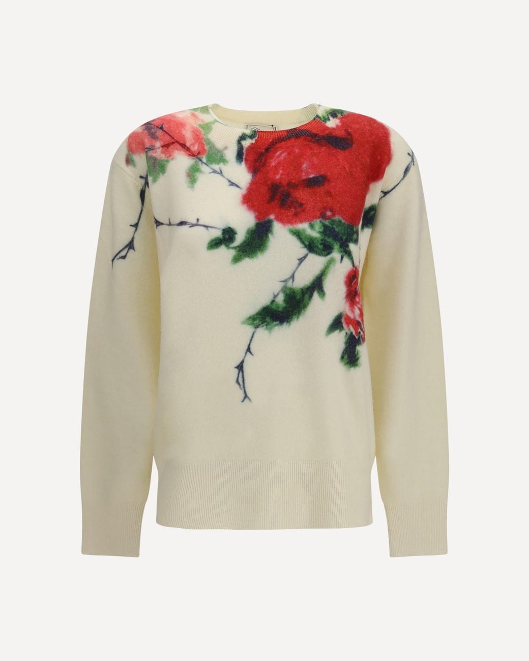 Blumarine Natural Cashmere-Blend Sweater With Rose Print
