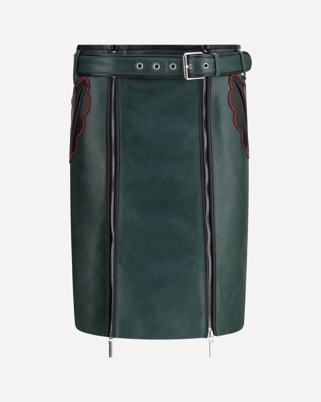 Marni Green Leather Skirt With Belt And Pockets