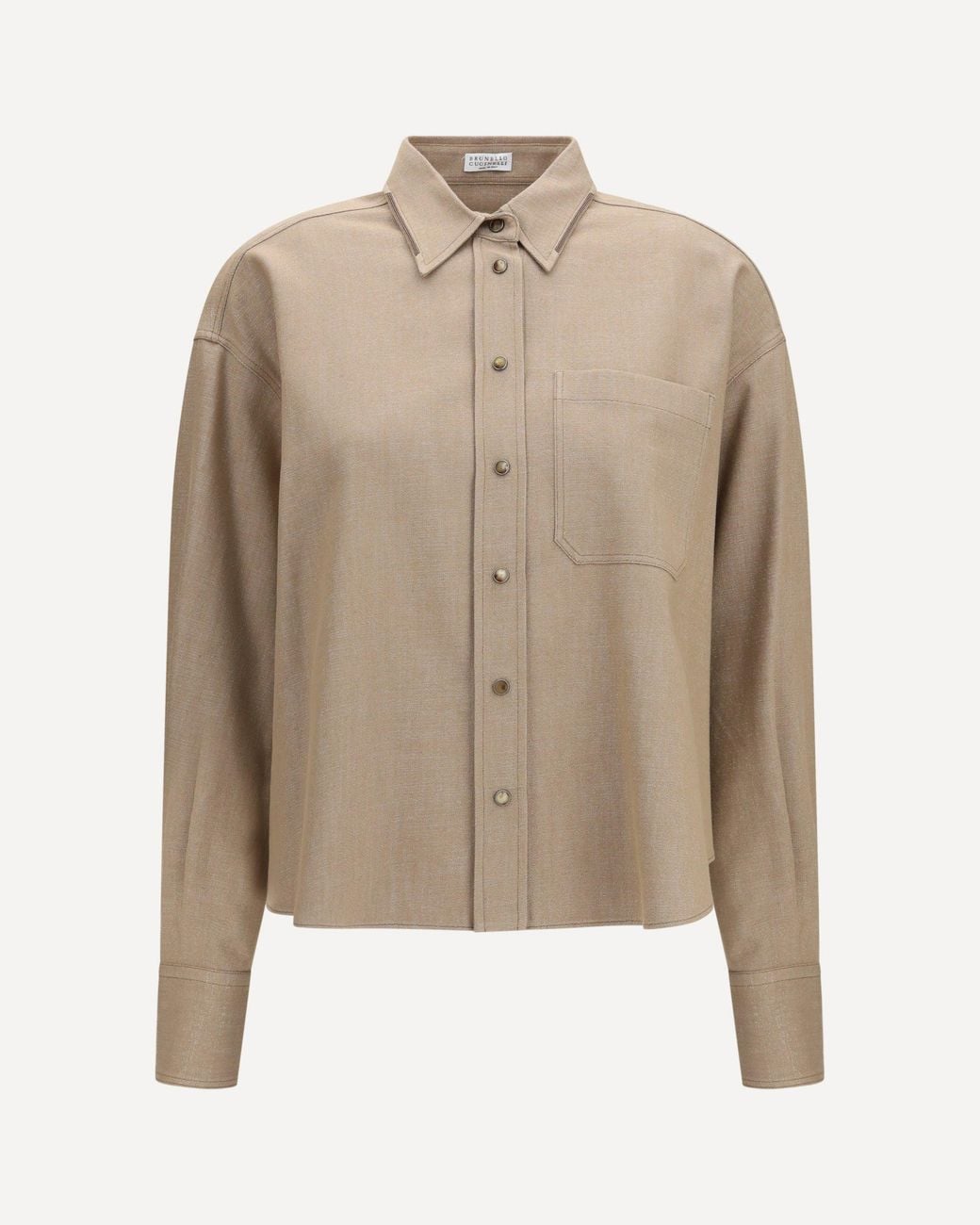 Brunello Cucinelli Natural No Fade Sparkling Denim Shirt With Shiny Collar