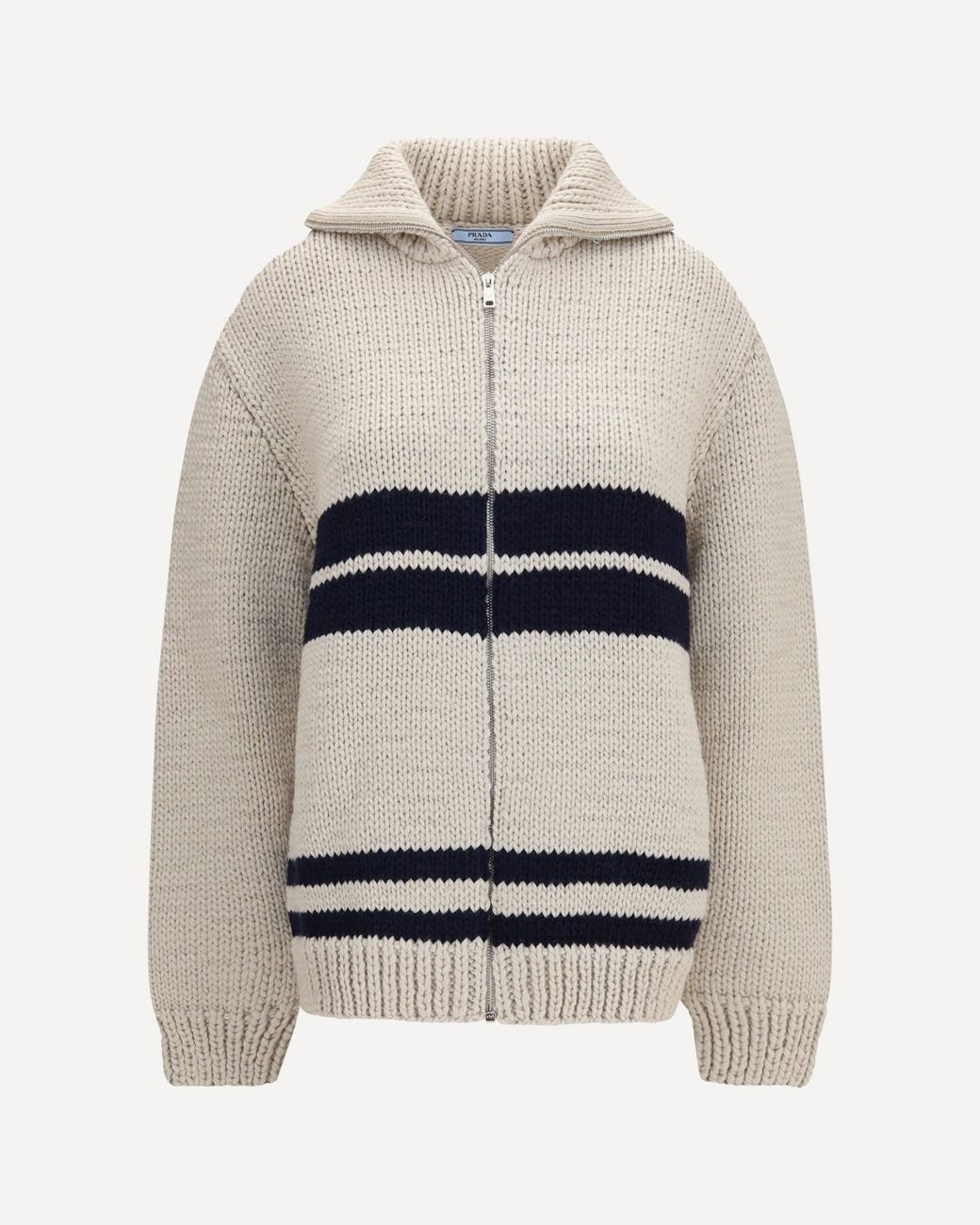 Prada White Wool Zip Cardigan