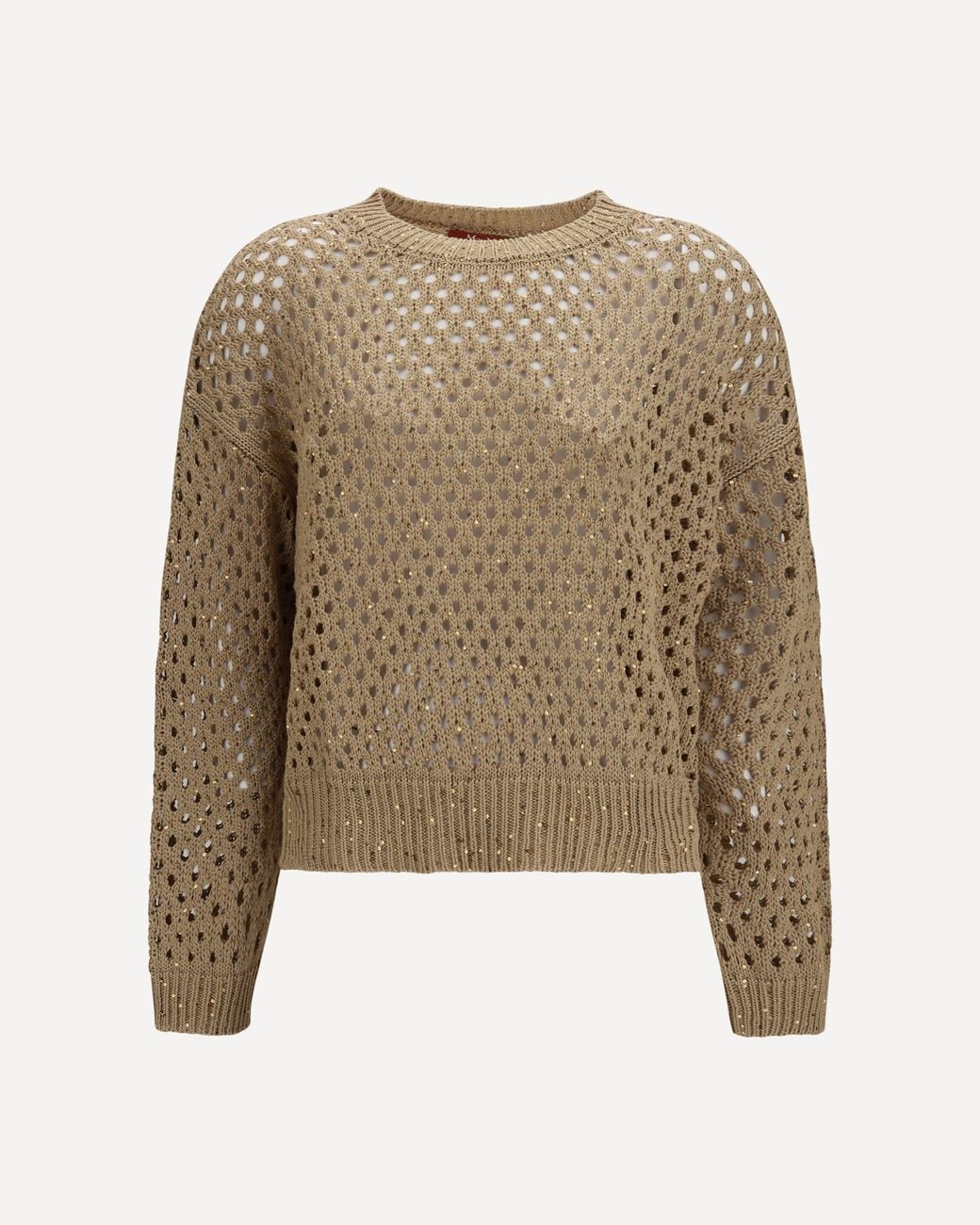 Max Mara Natural Open Knit Cotton Sweater With Sequins