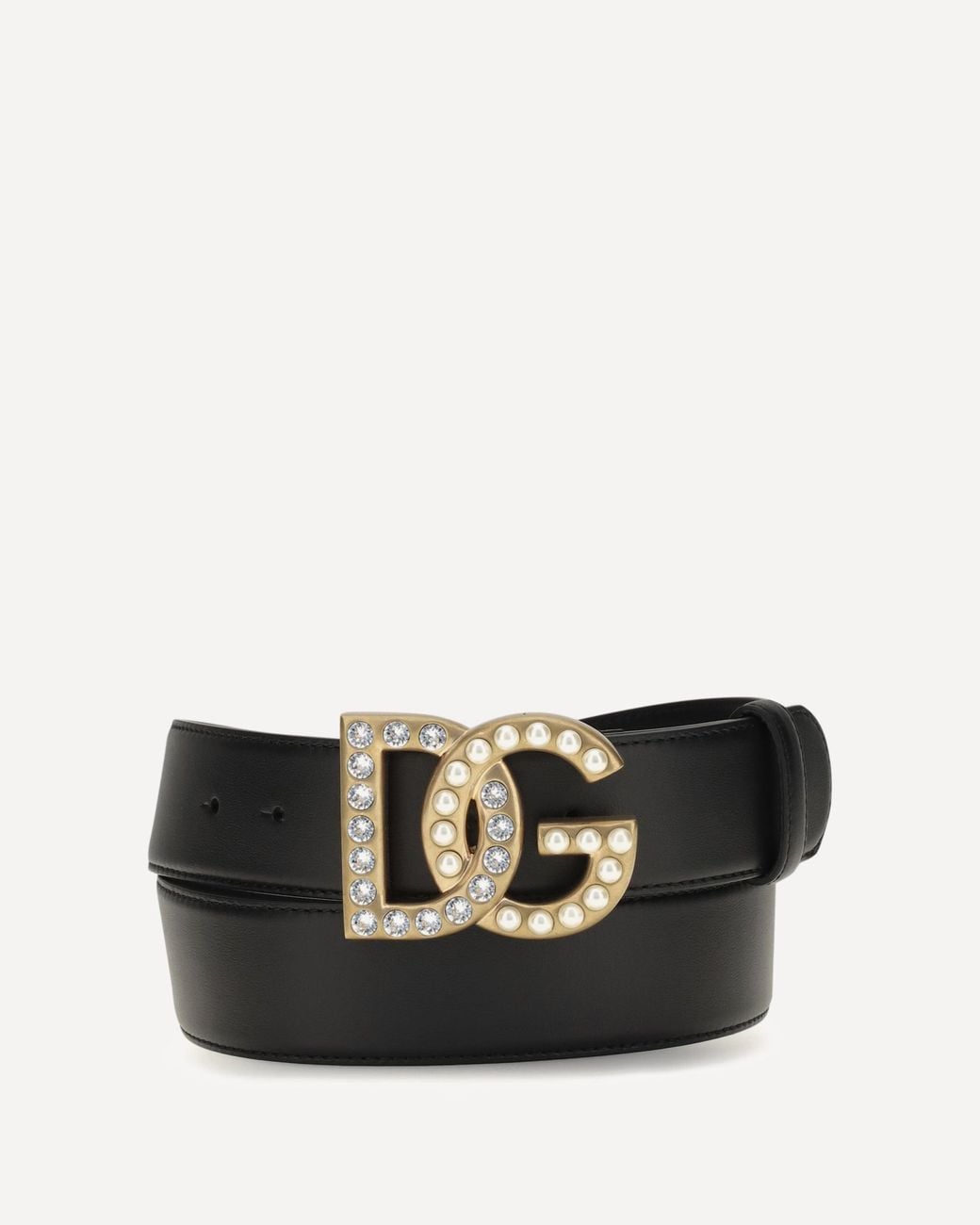 Dolce & Gabbana Black Leather Belt With Crystal Dg Logo