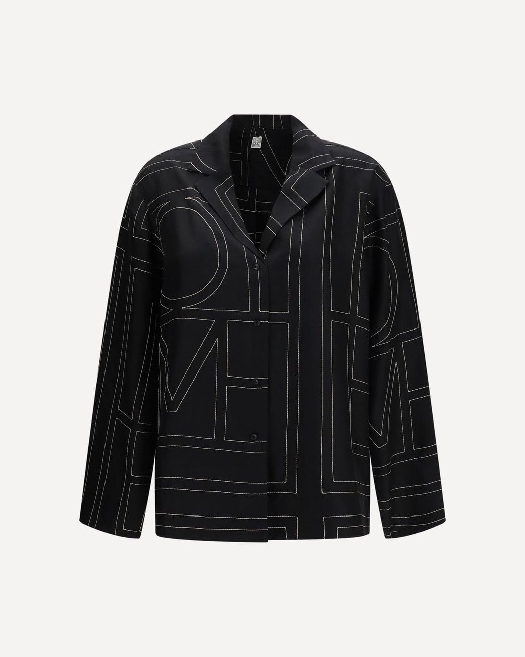 Totême Black Silk Shirt With All-Over Monogram