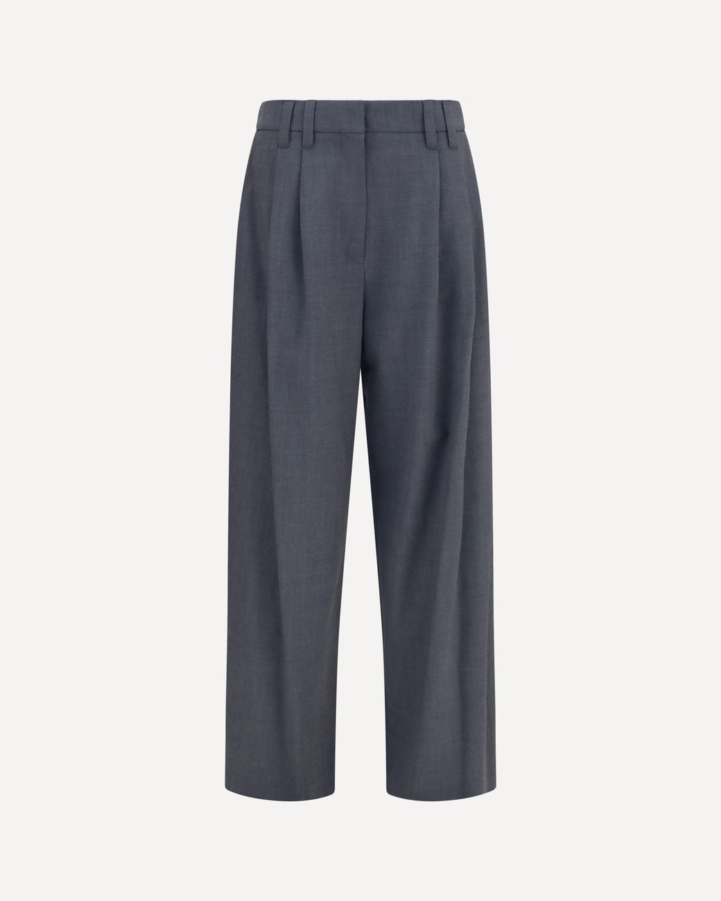 Brunello Cucinelli Blue Tropical Wool Tailored Pants With Monili Detail