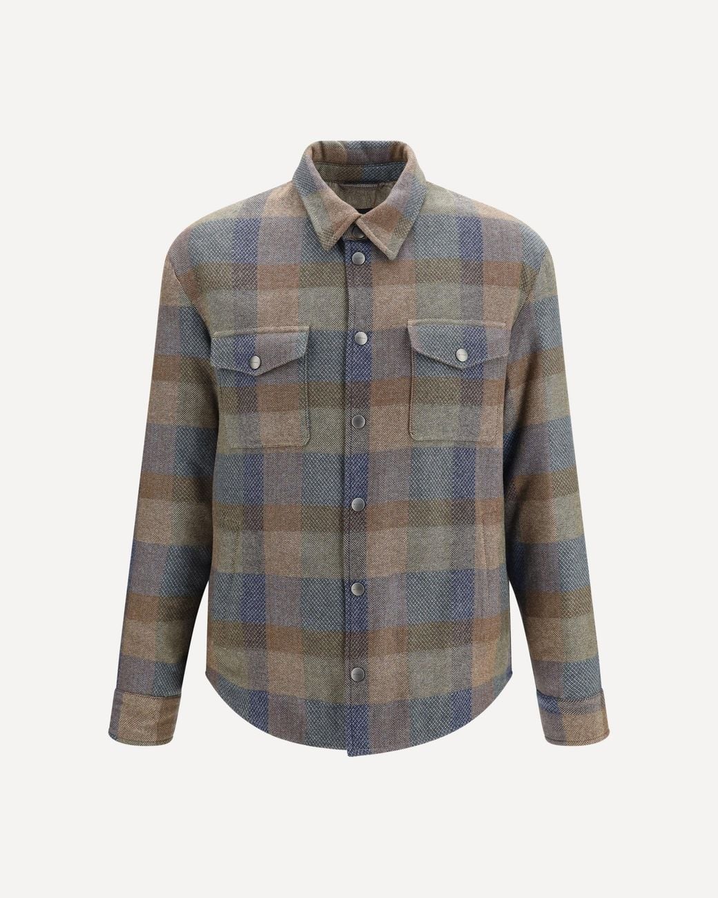 Etro Gray Wool And Cashmere Check Shirt for men