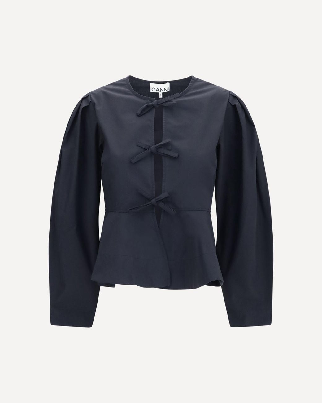 Ganni Blue Cotton Poplin Blouse With Bows
