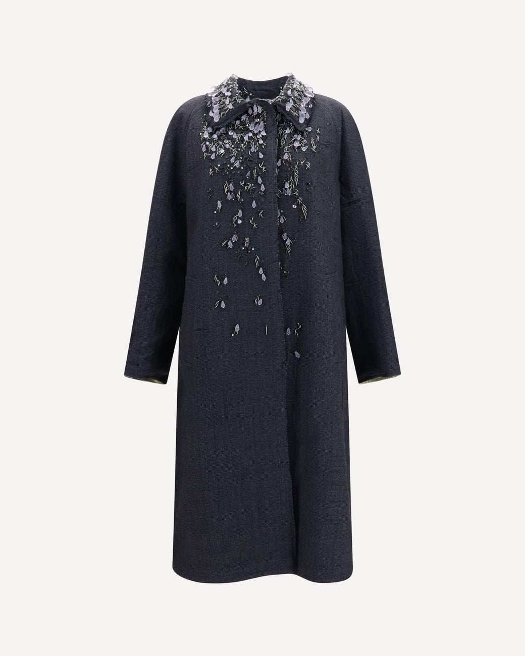 Prada Blue Single-Breasted Mouliné Prince Of Wales And Embroidered Twill Coat