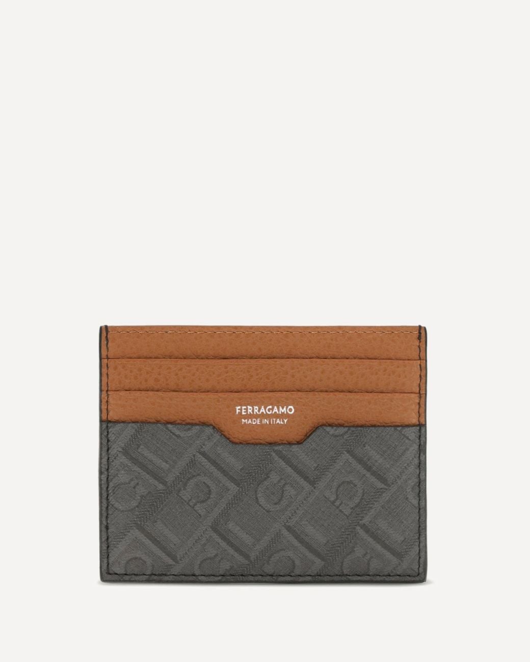 Ferragamo Gray Monogram Leather Cardholder for men