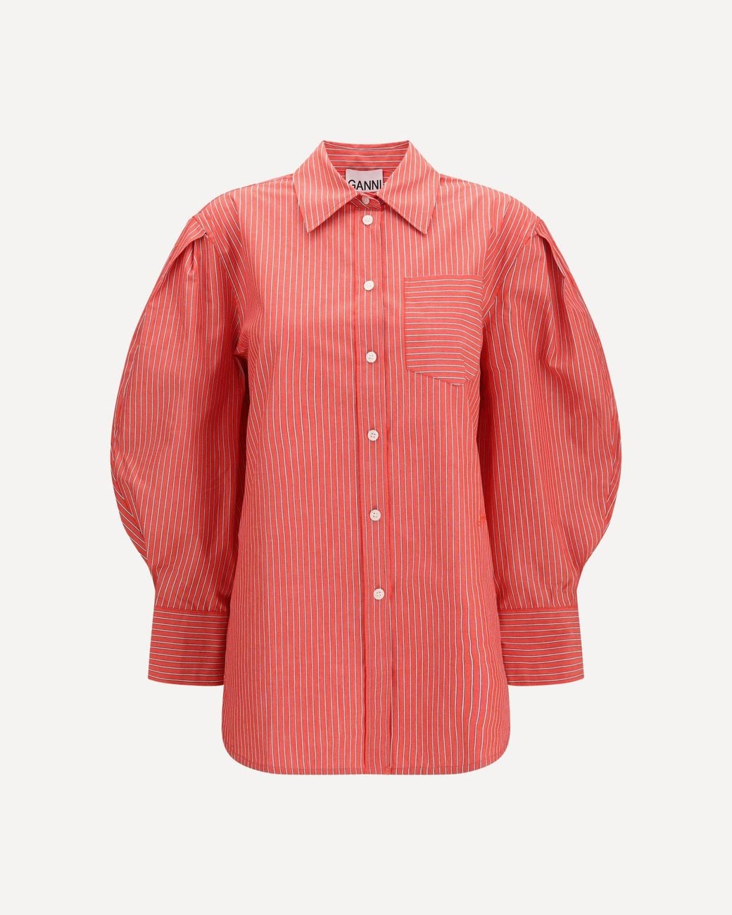 Ganni Red Striped Cotton Shirt With Balloon Sleeves