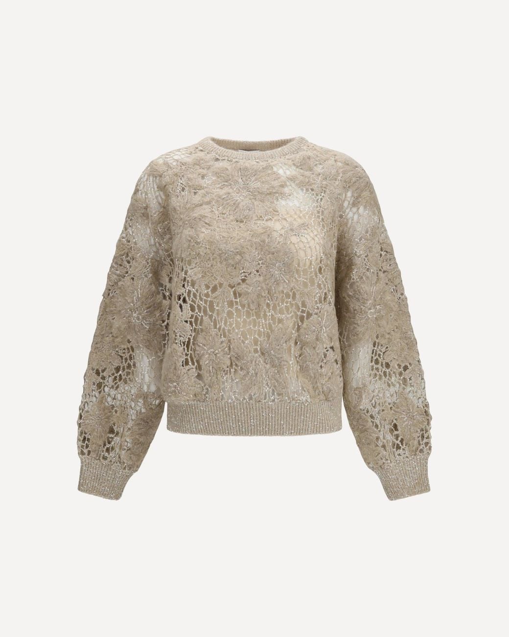 Brunello Cucinelli Natural Whispering Bloom Embroidery Sparkling Mohair And Wool Sweatshirt
