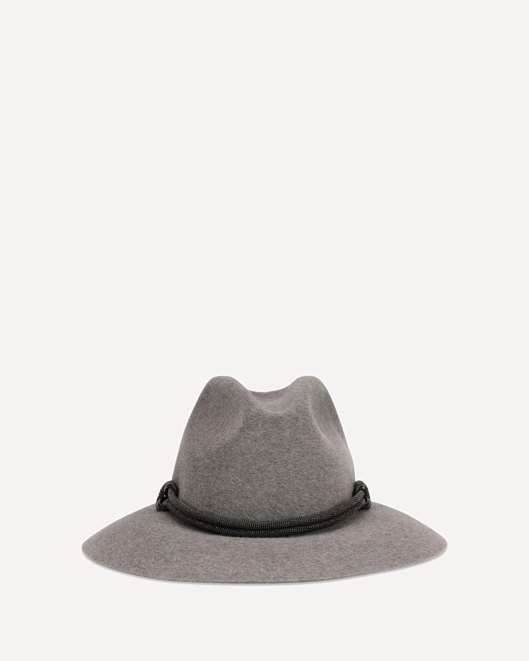 Brunello Cucinelli Gray Felt Fedora Hat With Leather Band