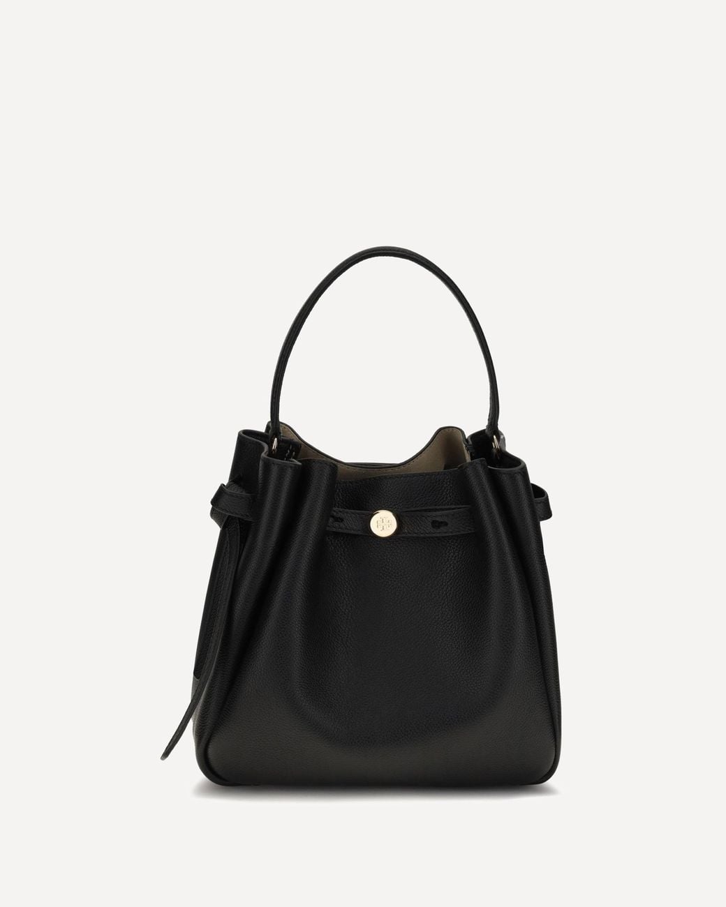 Tory Burch Black Romy Hammered Leather Bucket Bag