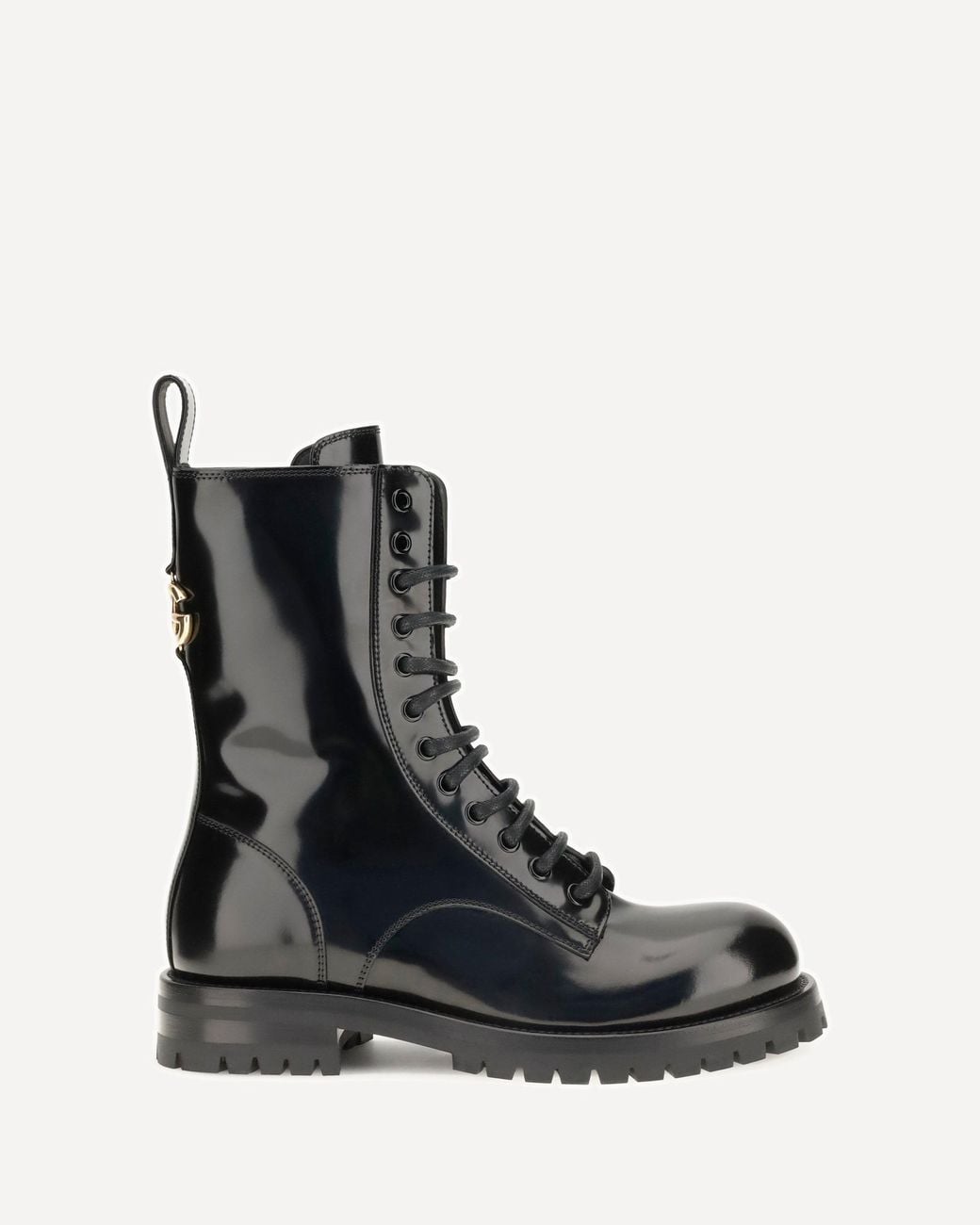 Dolce & Gabbana Black Leather Lace-Up Booties
