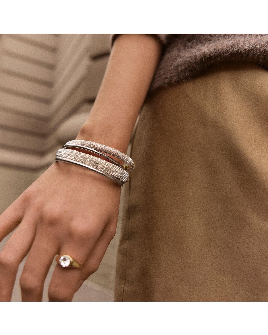 BaubleBar Metallic Dove Crystal Hinge Bangle
