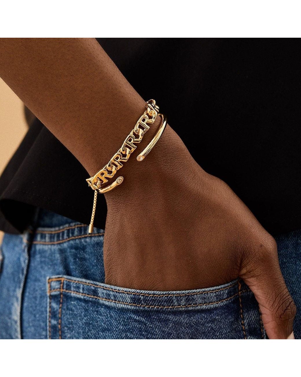 BaubleBar Metallic Repeating Initial Bracelet