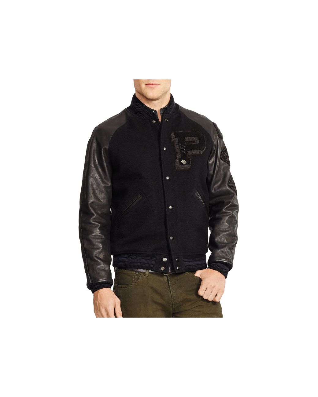 Ralph Lauren Polo Wool And Leather Varsity Jacket in Black for Men | Lyst