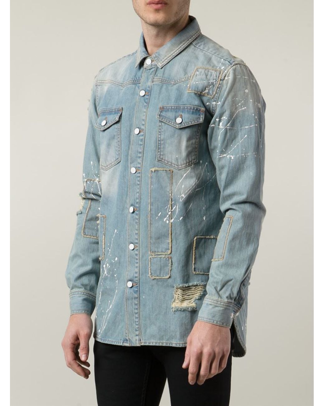 Off-White 18ss デニムシャツ off-white-blue-distressed-