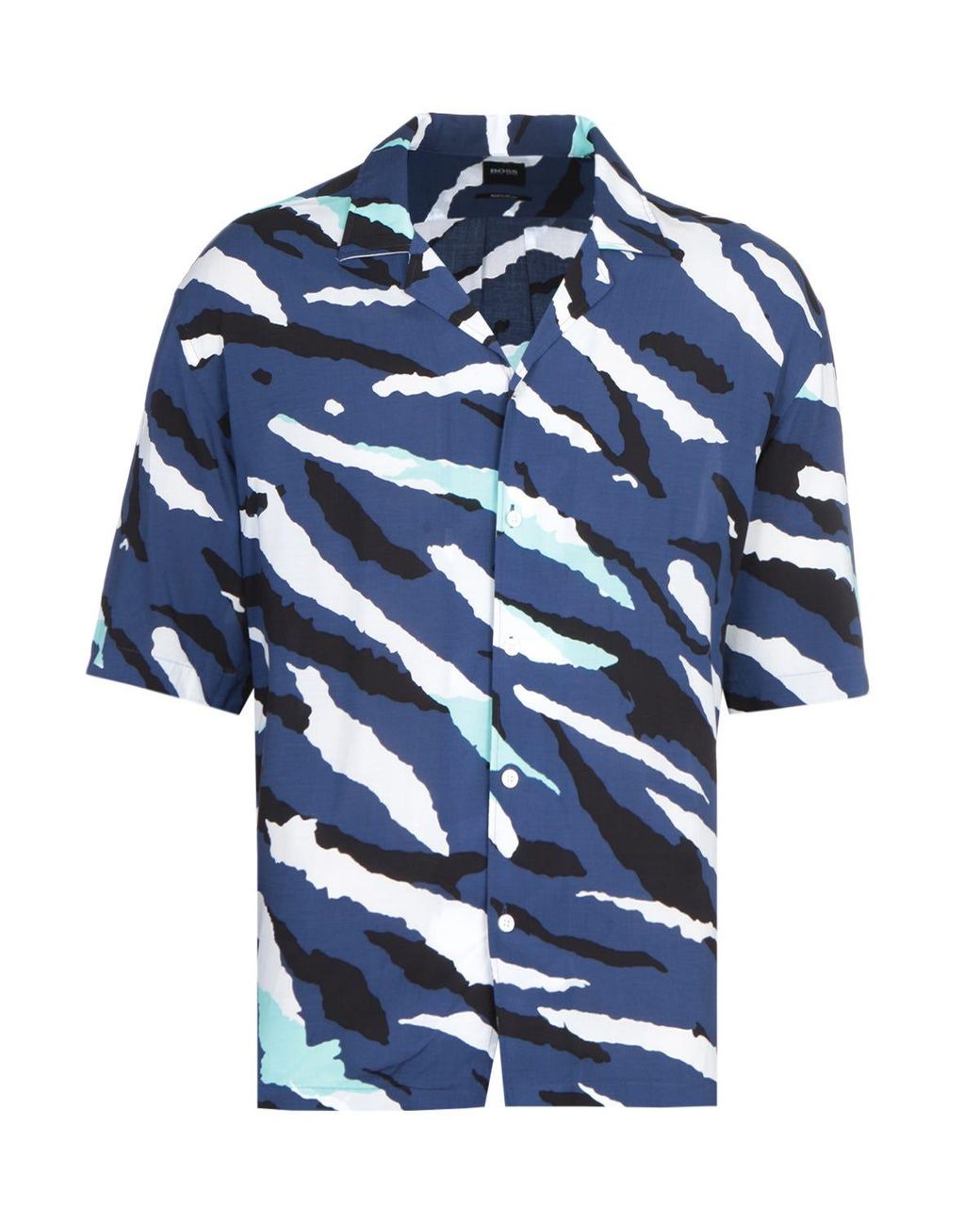 Hugo Boss Lello Shirt Mens Medium Regular Fit Cotton Linen Blend Blue S/S NWT 