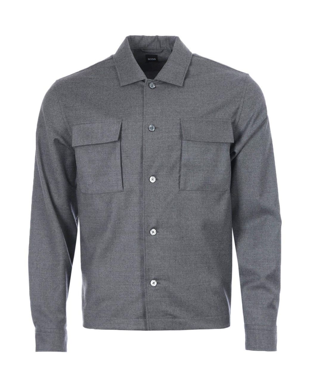 BOSS by HUGO BOSS Nolan Stretch Wool Overshirt in Gray for Men | Lyst