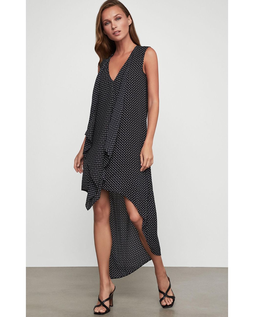 bcbg asymmetrical polka dots dress