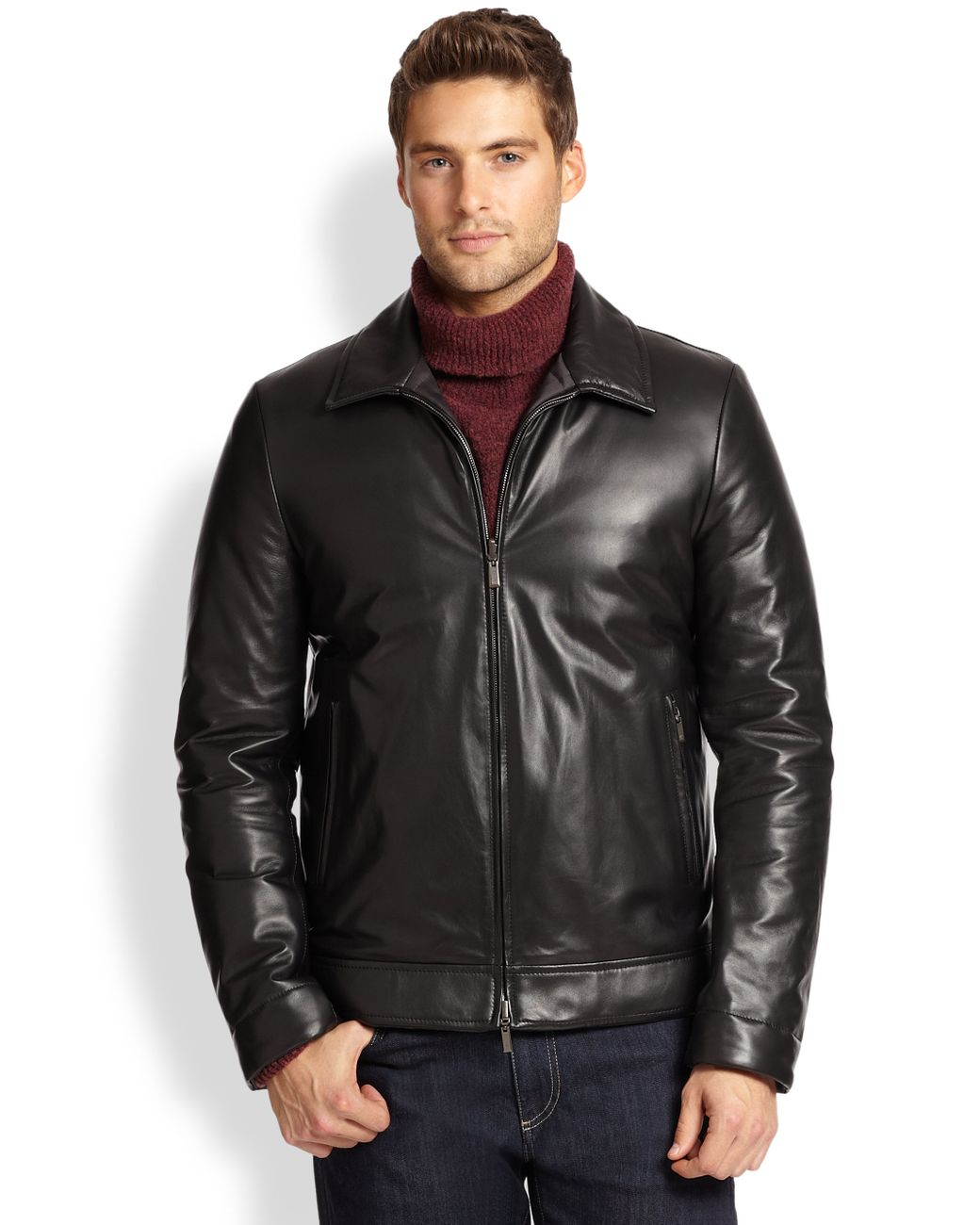 Canali Leather Jacket in Black for Men 
