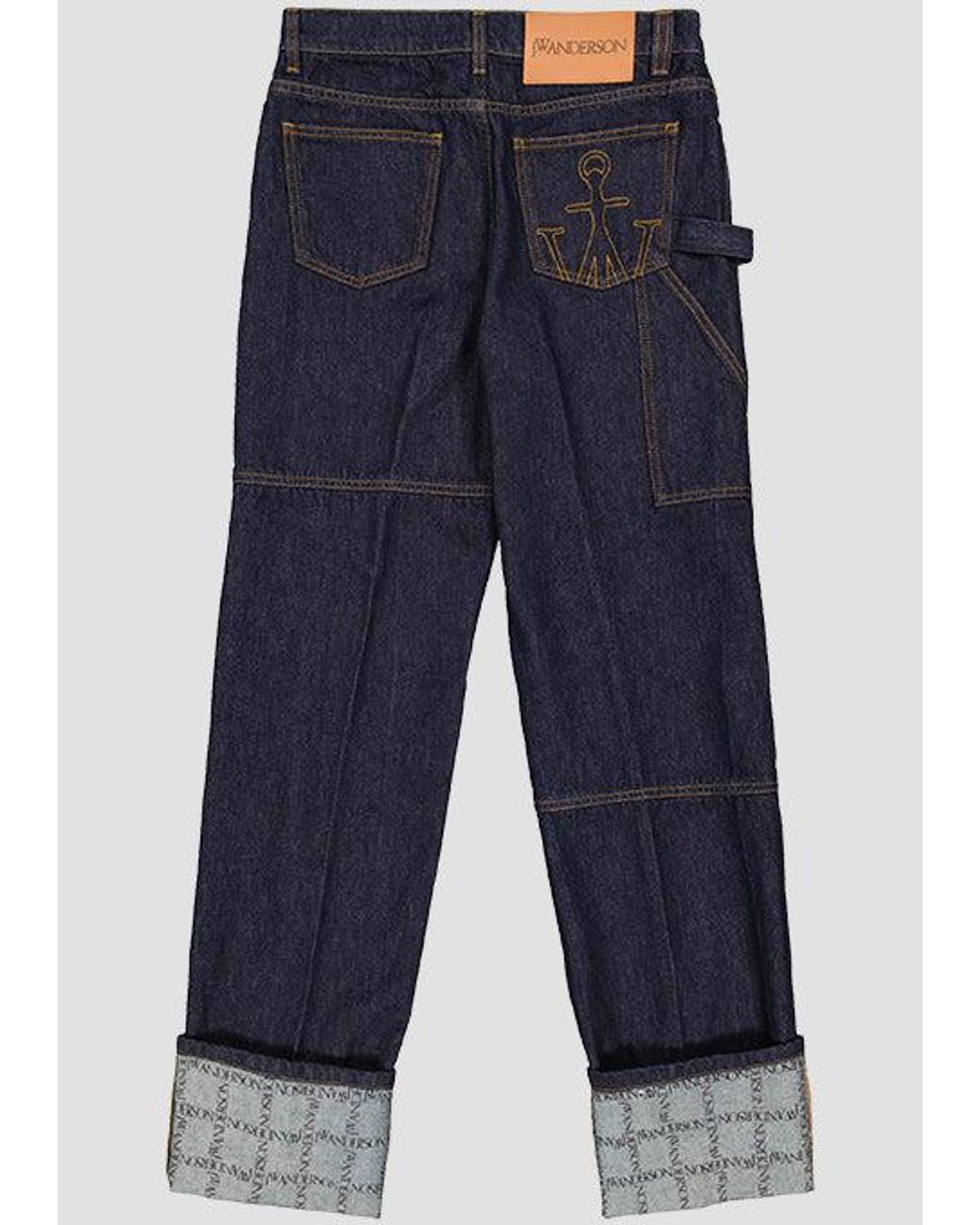 J.W. Anderson Blue Logo Grid Turn Up Workwear Jeans Indigo for men