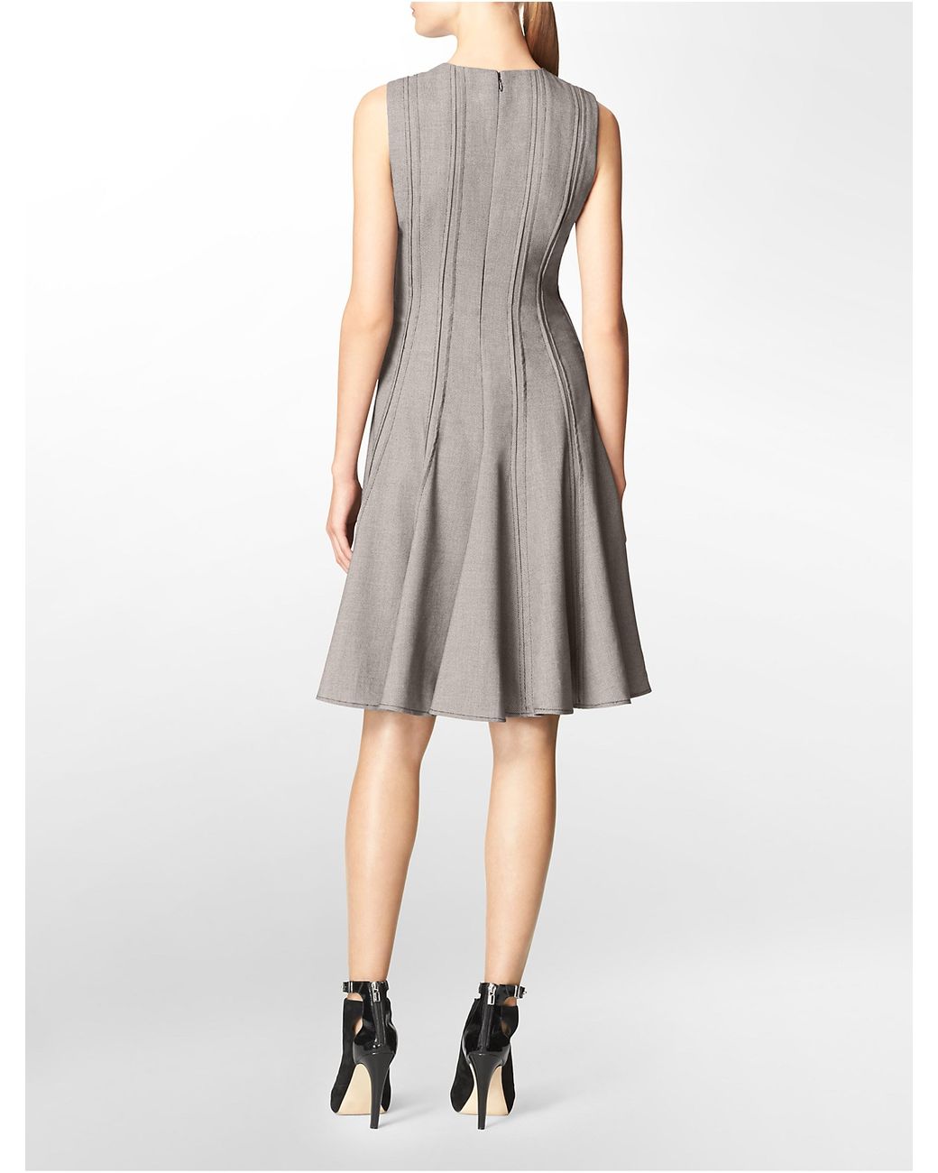 Calvin Klein White Label Pattern Seamed Sleeveless Fit + Flare Dress in  Charcoal (Gray) | Lyst